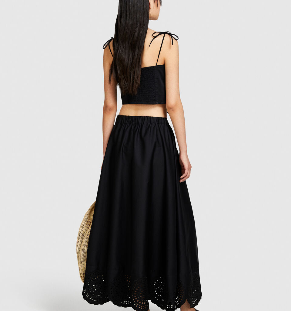 Midi skirt with lace - women's midi skirts - Black | Sisley image number 3